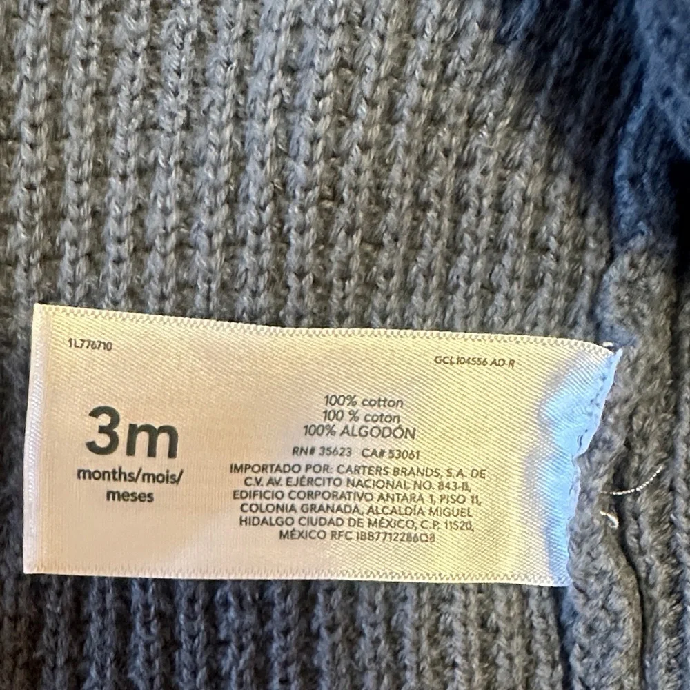Carter's Charcoal Knit Sweater with Natural Buttons